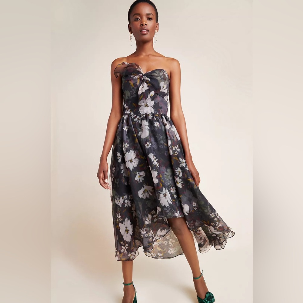Anthropologie Haisley Strapless Floral Dress by Shoshanna sz 10 Bow Black
